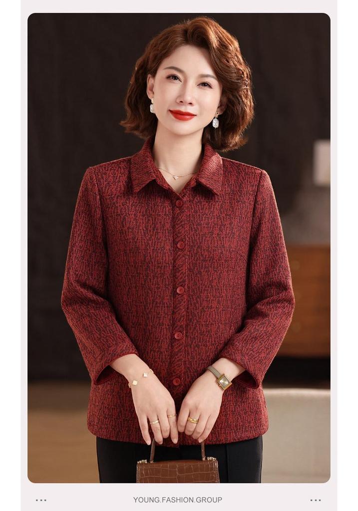 Autumn Lapel Shirt Jacket for Middle-Aged & Elderly Women - Loose Two-Piece Outerwear Set 