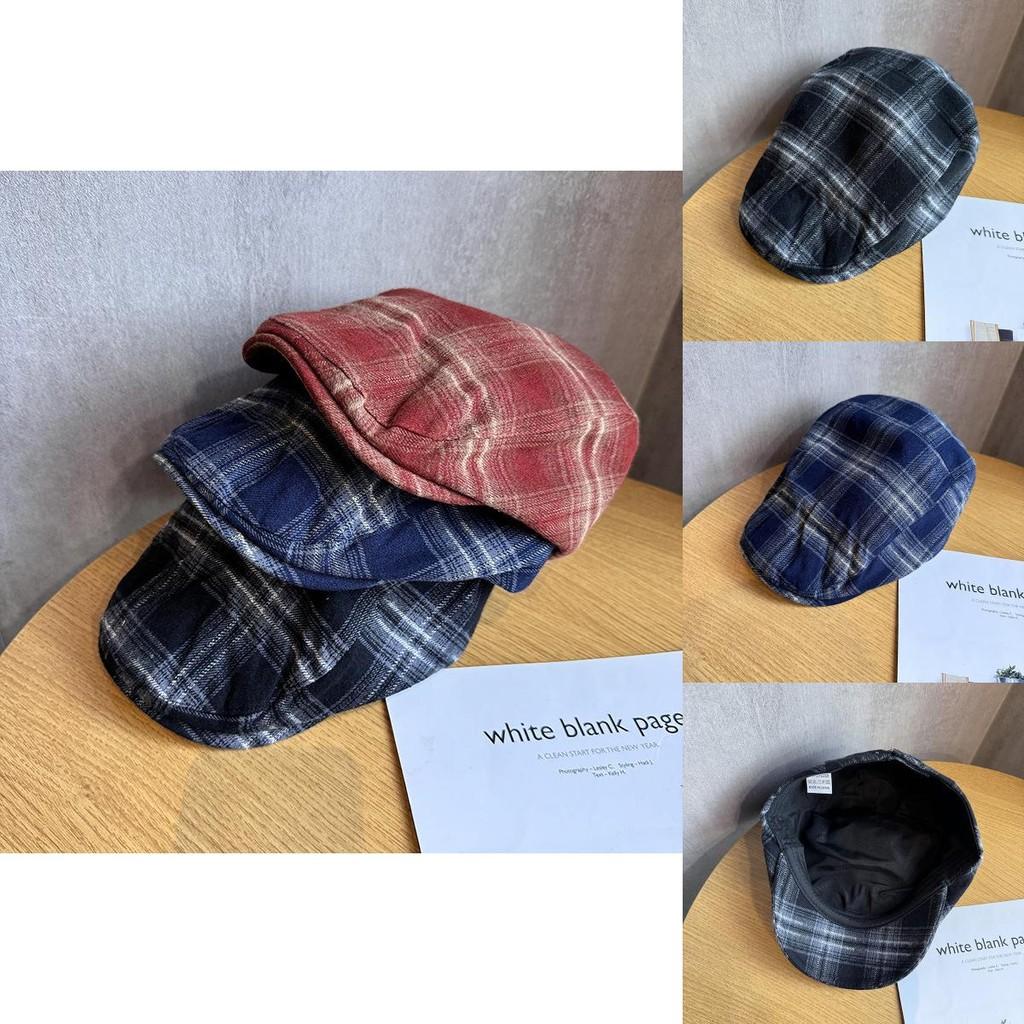 Vintage karierte Schiebermütze mit atmungsaktiver Baumwolle für Damen Frühling und Sommer