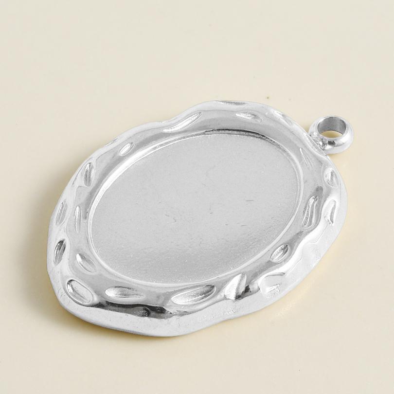 5pcs No Fade Metal Blank Settings Round Square Water Droplet Cabochon Pendant Stainless Steel Charm Pendants For Jewelry Making