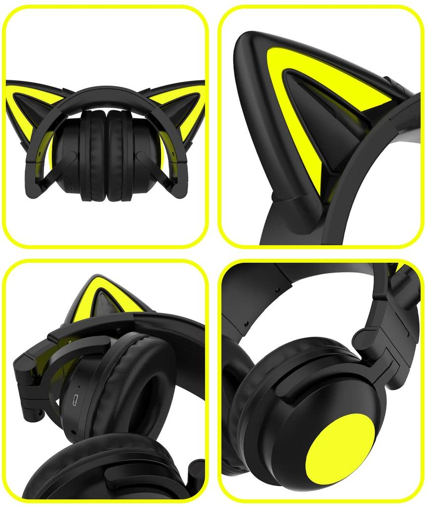 Cat Ear Bluetooth Gaming Cat Wired and Wireless PC Gaming Noise LED Freely USB Suitable for Kids and Compatible with and Work from Home Headphones,