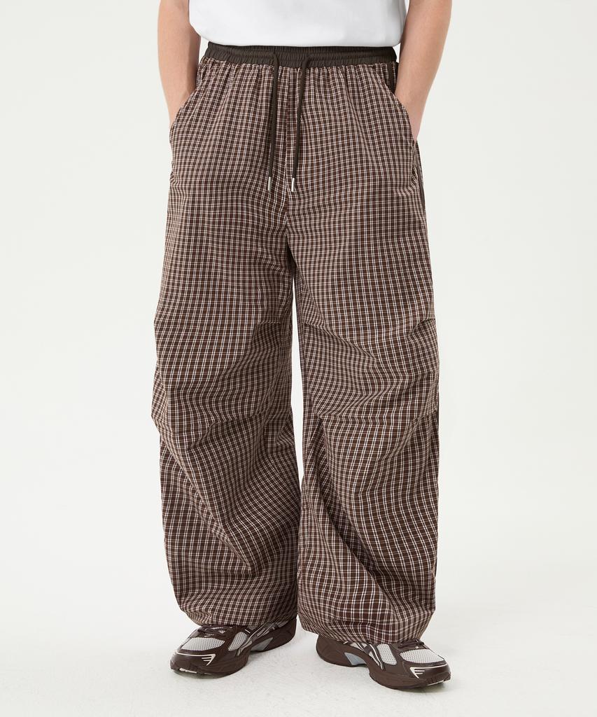 TRILLION Check Parachute Track Line Wide Pants_3Color