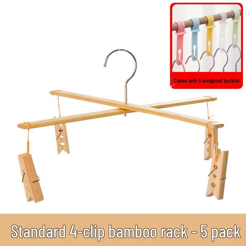 

Bamboo Clip Pants Rack with Traceless Hangers - Four-Corner Drying Hanger