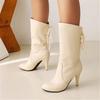 Elegant White Mid-calf Boots  Autumn Winter Women Boots Ladies Slip-on Luxury Thin High Heels Party Shoes Woman Size 34-43