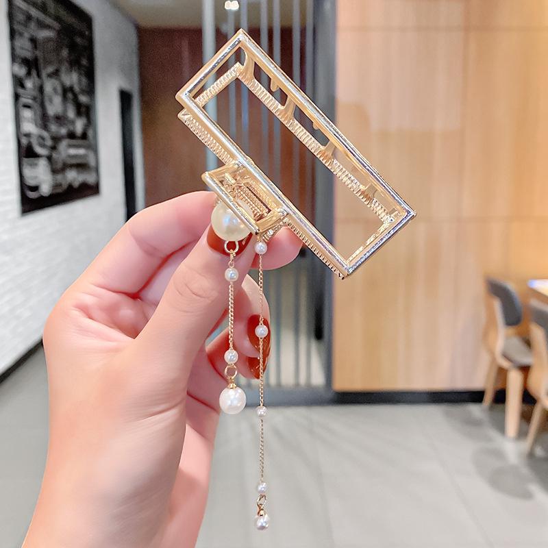 

Fashion Gold Color Hollow Geometric Metal Claw Crab Clip Silk Bow Pearl For Women Girl Hairgrips Hair Accessories
