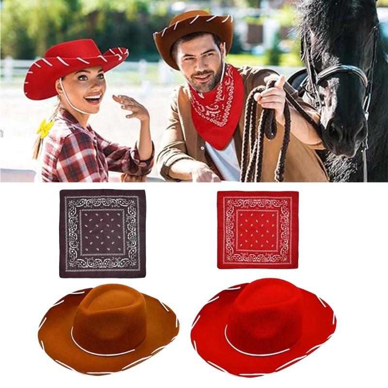 Western Hat Square Scarf Suit Adjustable Jeans Hat Beach Vacation Stylish Hat for Casual Wear and Themed Parties