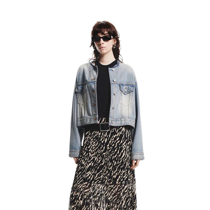 

MO&Co. Осенняя джинсовая куртка без воротника с необработанным краем L (170)