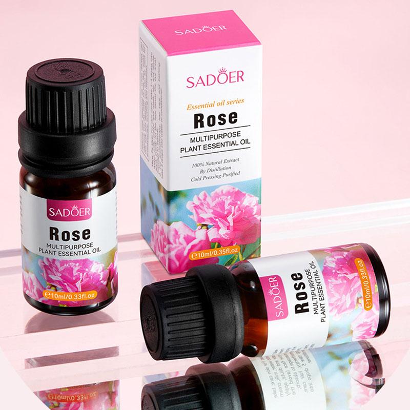 SADOER Rose Essential Oil Kamille Rosemary Lavendel Essence fukter låser vann og forskjønner hudtone Hudpleie