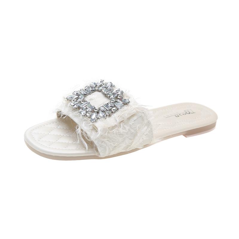 French Small Fragrant Slippers Women's Summer Wear 2025 New Fashion Versatile Flat Bottom One-word Drag Beach Cool Slippers Women