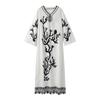Loose Printed V Neck Women Dress Long Flare Sleeve Side Split Casual Holidays Dresses Spring Summer Elegant Beach Lady Robe