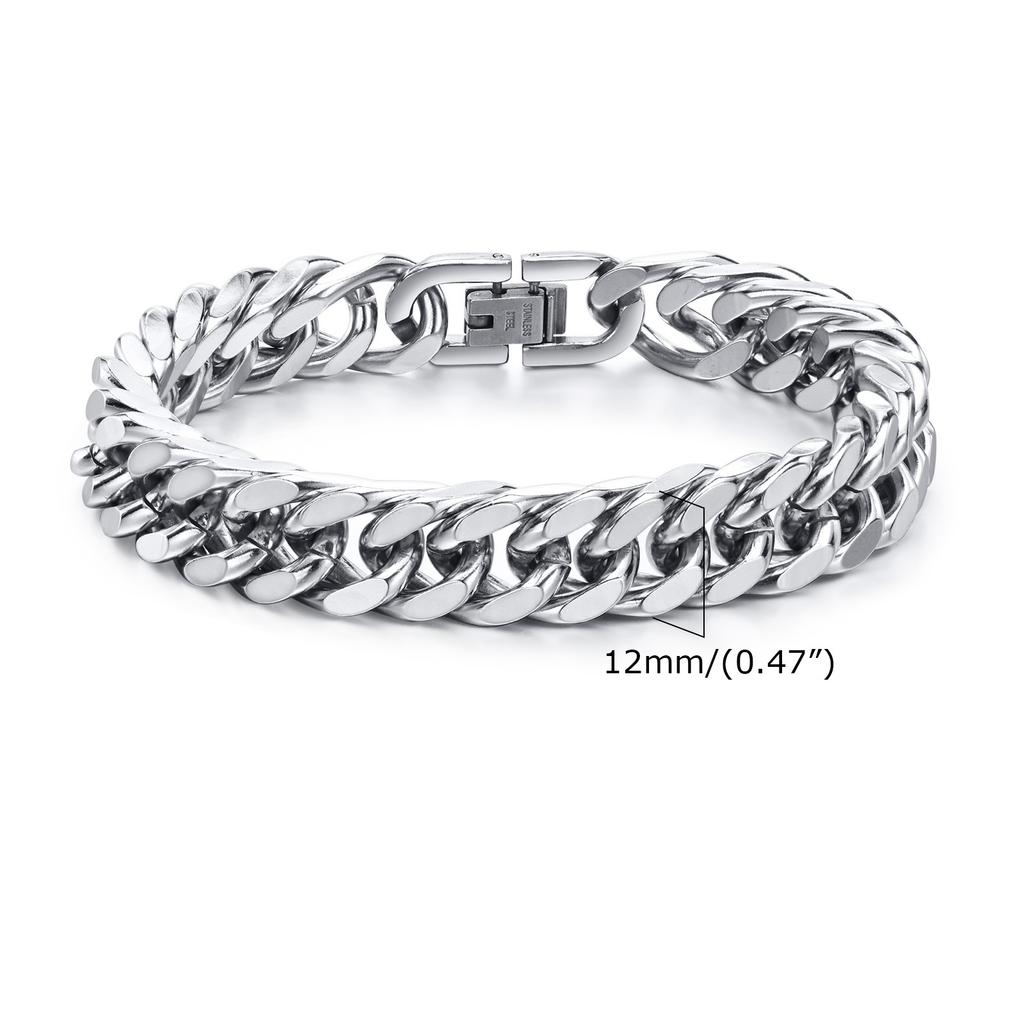 Stylish Double Curb Chain Bracelets for Men Boys,8/10/12/15mm Stainless Steel Miami Link Wristband,Punk Zircon Gifts