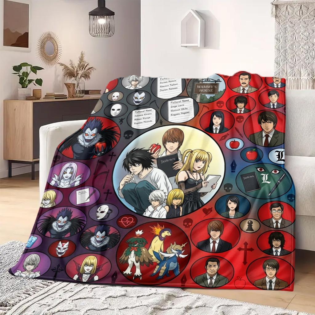 Death Note Flannel Blanket Colorful Print For Home Sofa Bed Chair Picnic Travel -HE11