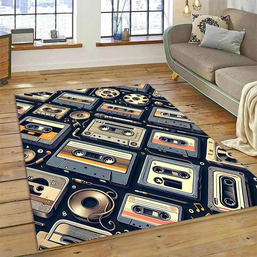 Retro Cassette Tape Carpets for Living Room Decoration Home Hallway Balcony Bathroom Mat Non Slip Parlour Sofa Large Floor Rug