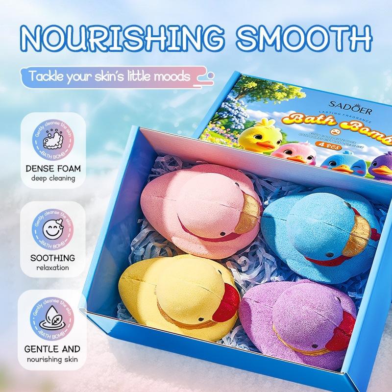 Four color cute duck bath salt ball bath ball bath ball bathtub bubble bath gift box 4-piece set cleaning bath salt ball синий