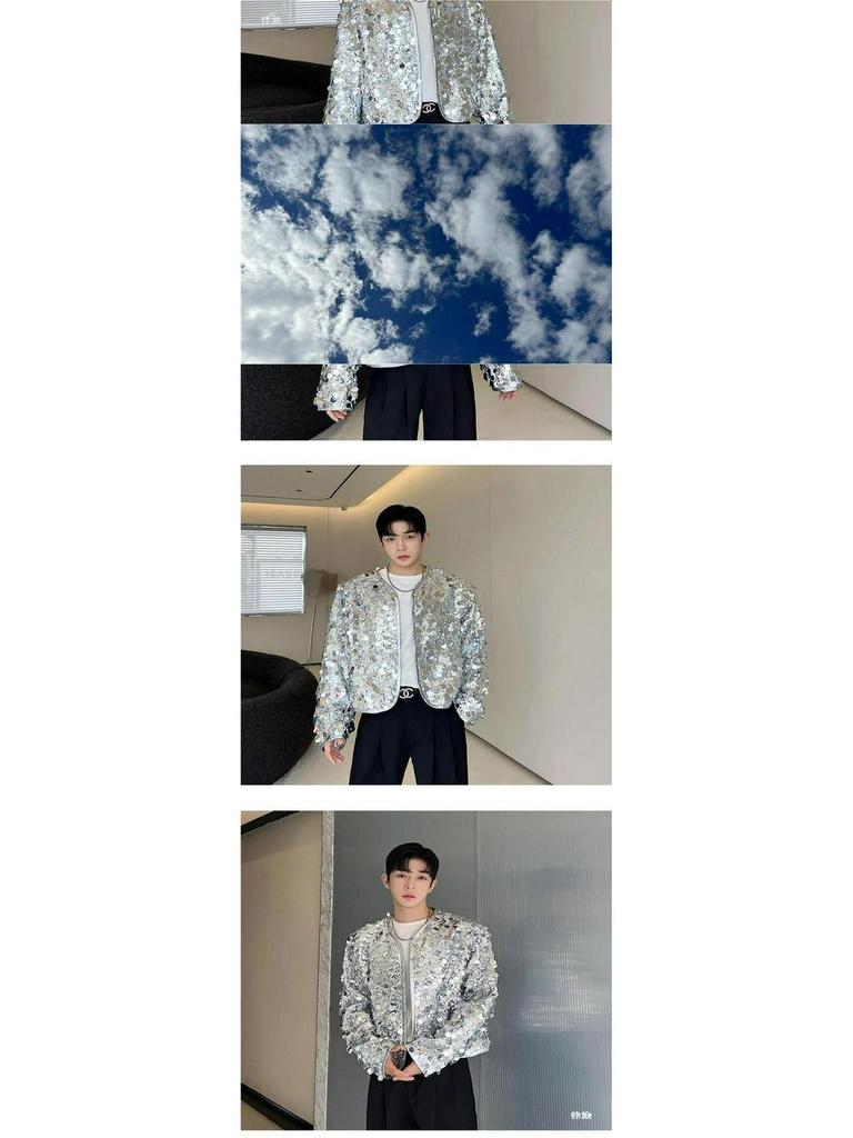 Men's Plus Size Shiny Sequin Performance Jacket Coat Cardigan