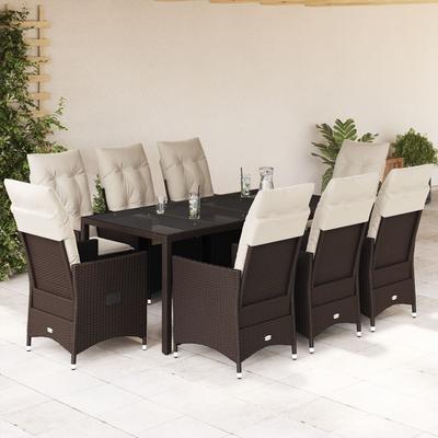 Vidaxl 9-Cz. Garden Furniture Set With Cushions, Brown, PE Rattan