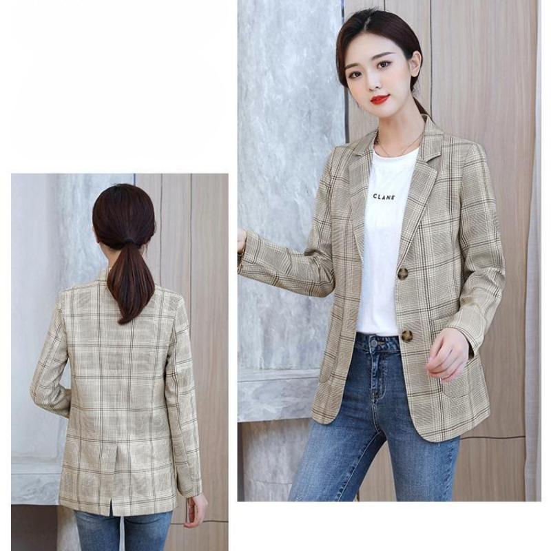 Plaid Blazer Female British Casual  Suit Spring  Office Lady Single Button Blazer  Fashion Women's Suit Lattice Jacket
