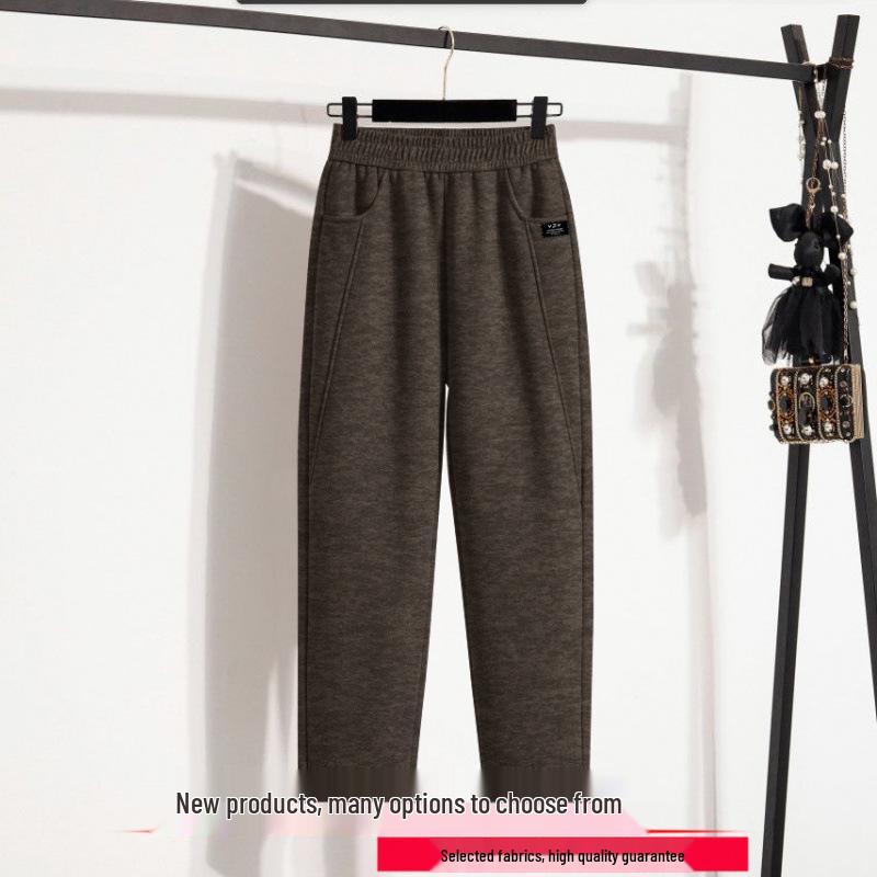Velvet-Lined High Waist Pants for Middle-Aged Women - Winter Fashion for Shorter Figures