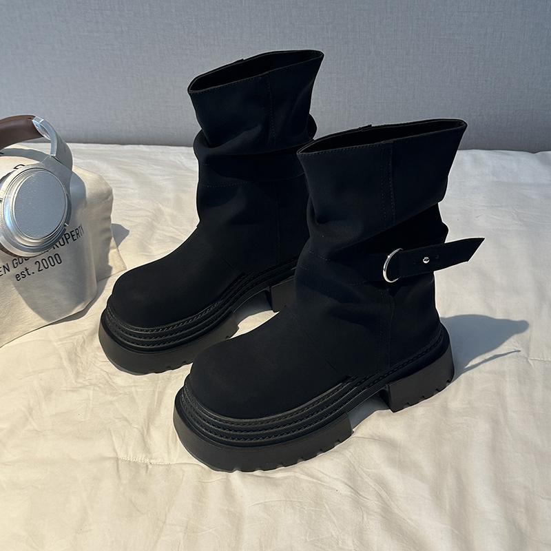 

Женские ковбойские сапоги с толстой подошвой, модные ботильоны до середины икры, на осень-зиму, с пряжкой на ремне, без застежки 39 чёрный