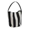 Drawstring Black White Stripe Bag Pattern Wide Straps Bucket Bag Stripe Canvas Handbag  Autumn