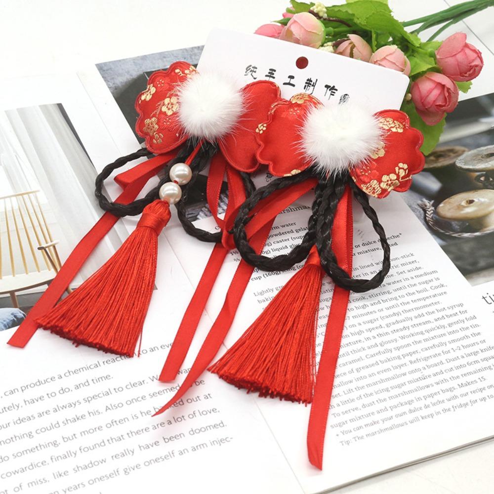 2pcs Kids Headwear Wig Braid Hairpin Chinese Style Children Hanfu Headdress New Year Festive