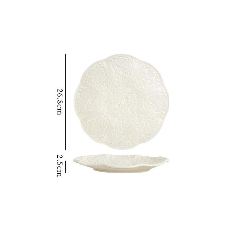 Evropská keramická sada talířů Barokní květinový reliéf Západní restaurace Steakový talíř Odpolední čaj Domácí stolní Retro sady šálků