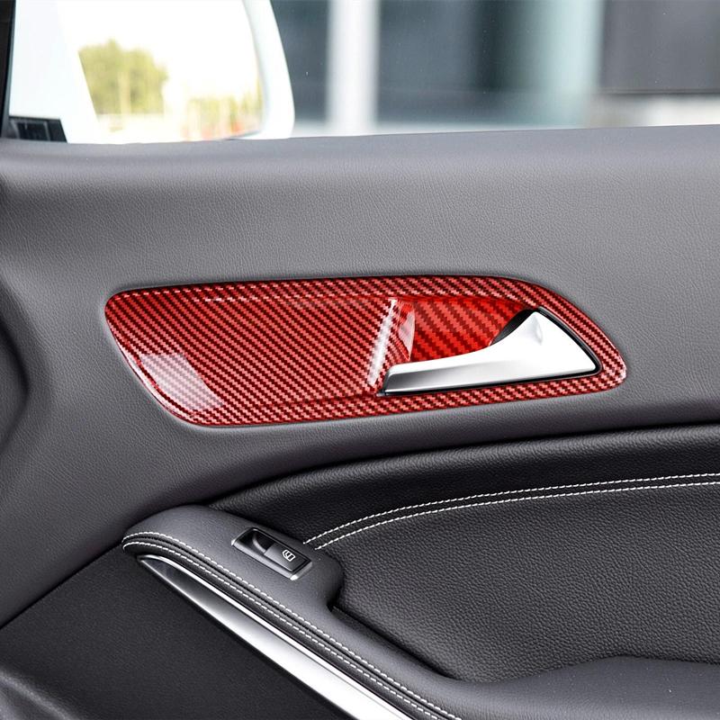 Carbon Fiber Color Inner Handle Door Bowl Protection Cover Trim For Mercedes Benz C117 X156 W176 CLA GLA A Class 2013-2018