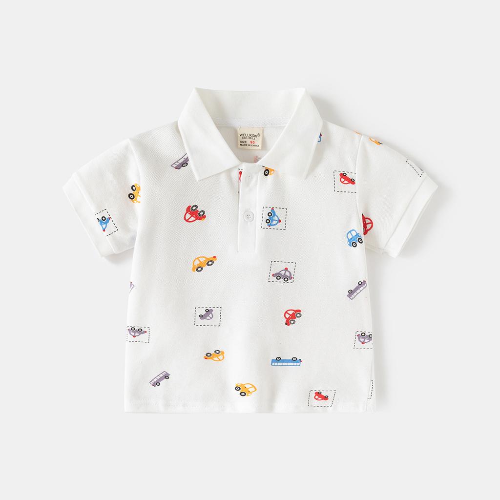 Boys Printed Polo Shirt Short Sleeve Collared T Shirt Casual Summer Fashion Top Clothing for Toddler and Kids