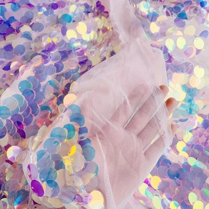 Pink Mermaid Scale Dreamy Sequins Fabric Glitter Tablecloth Wedding Stage Background Laser Iridescent Shiny Shooting Decor Party