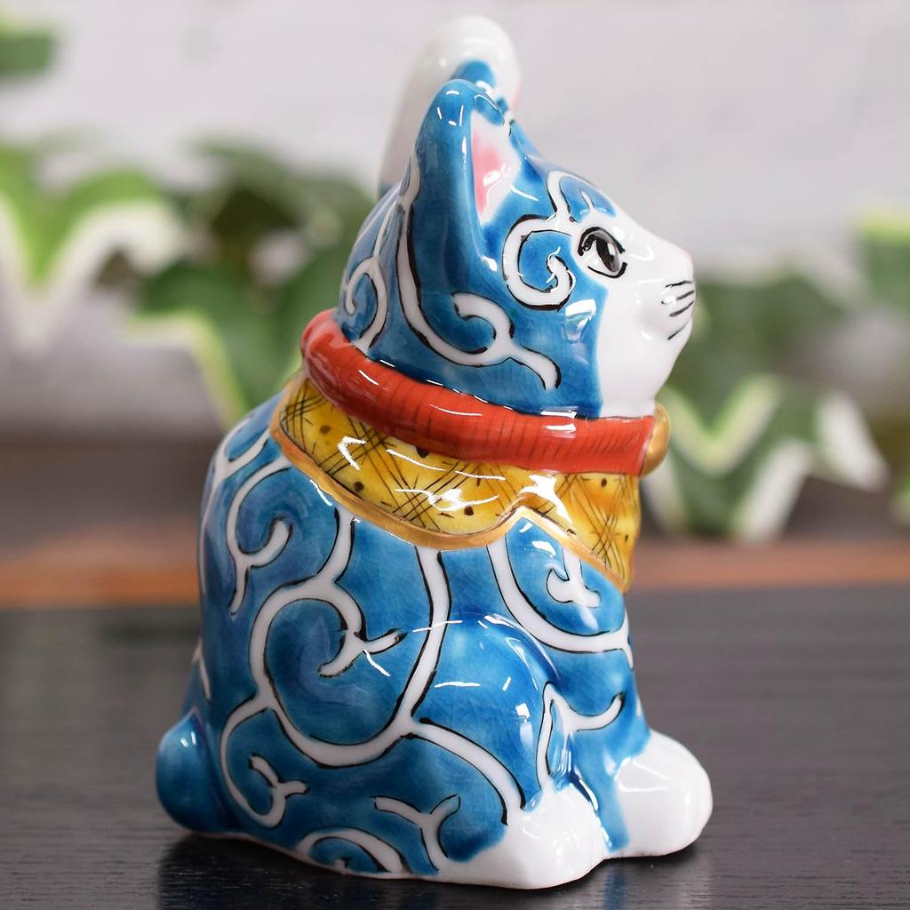 Ceramic Kutani Colorful Arabesque Feng Good Japanese Interior Decor Maneki-neko Figurine, Ware, Left-Handed, Design, Shui, Luck, Style,