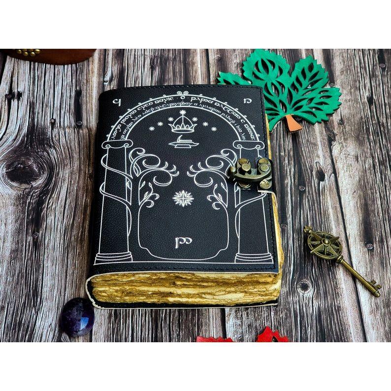 Leather Journal, Doors of Durin, Tolkien Lord of the Rings, Gift for him, gift for her, Book of shadows, fantasy journal, wedding guest book