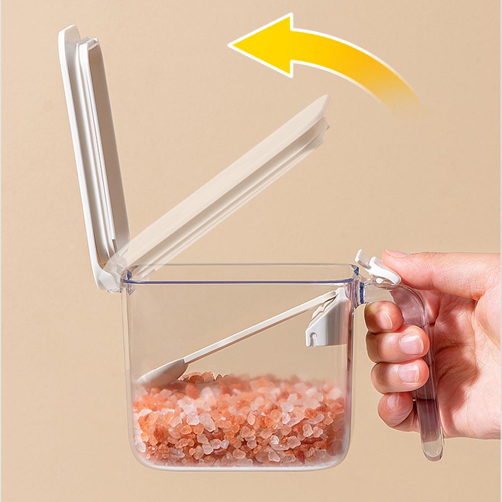 WMMO Seasoning Box with Spoon Food Grade Silicone PP Materials Moisture-proof Sealed One-press Opening Seasoning Box for Kitchen for Home