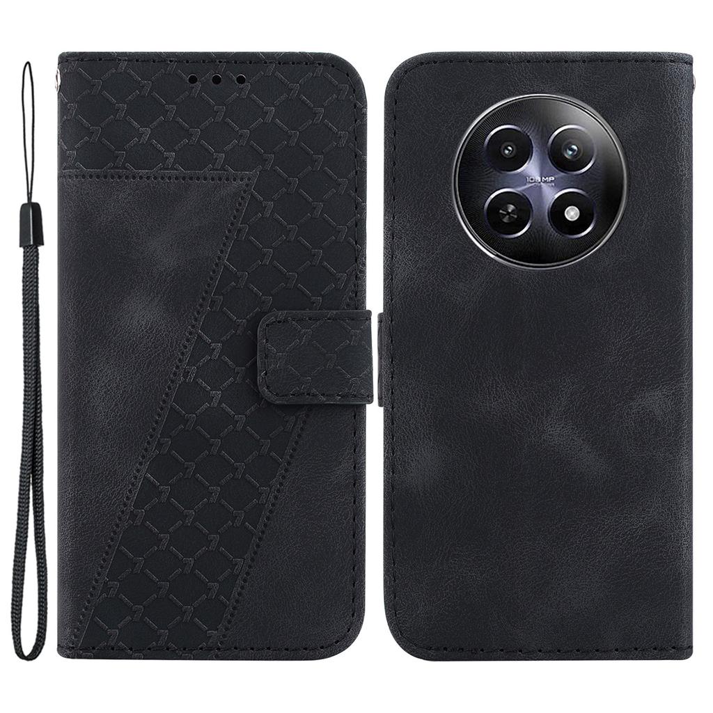 For Realme 12 5G/12x 5G Wallet Phone Case 7-Shape Imprint Foldable Stand Leather Cover