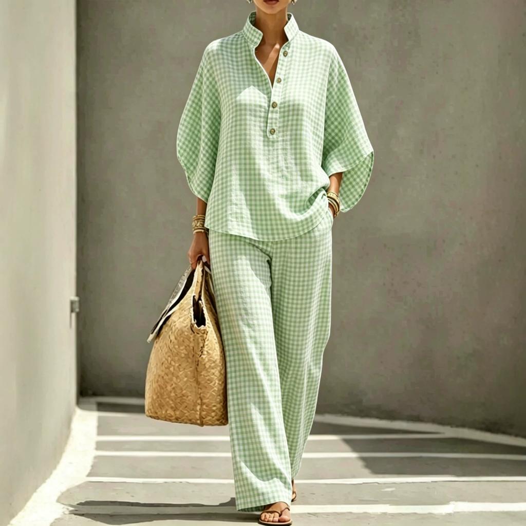 Sheng Miao Europäisches und Amerikanisches Neues Damen-Karoshemd-Set, Lässiger Urbaner Lässiger Stil