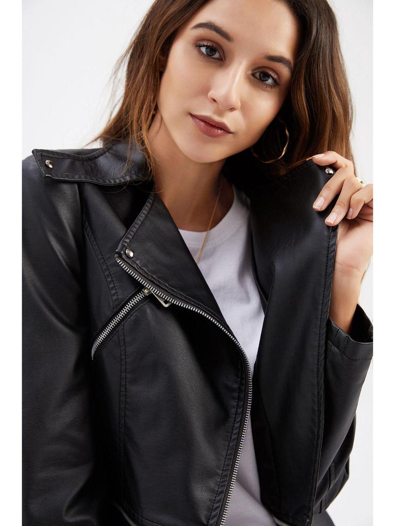 Women's European Size Leather Jacket with Detachable Hem - New Spring & Autumn Fashion 2023