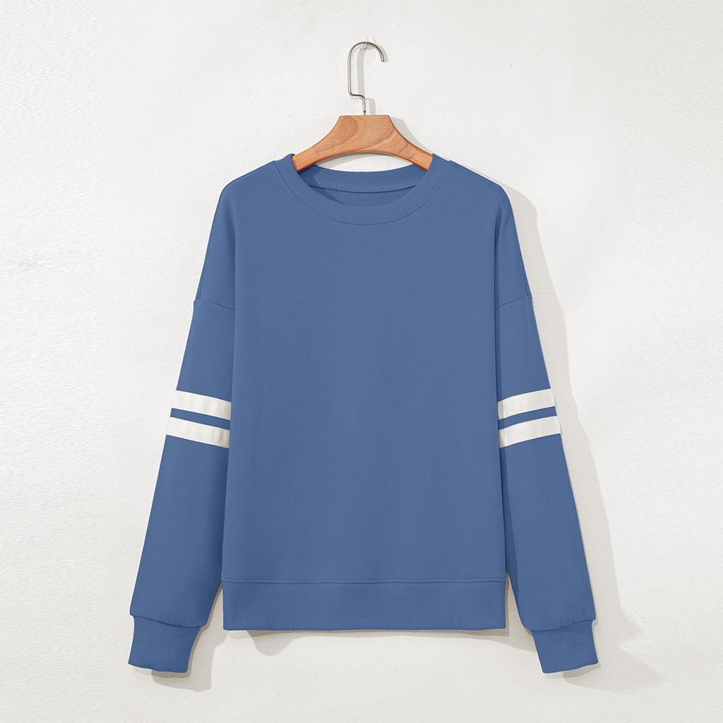 Women's Fashionable Round Neck Long Sleeved Sports Casual Color Blocked Pullover Sweater Sweatshirt Top