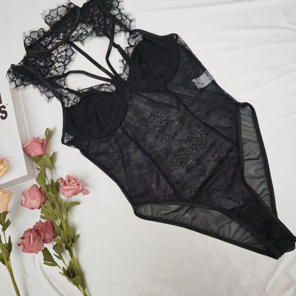 2024 European & American Spring/Summer Sexy Wild Round Neck Eyelash Lace Bodysuit