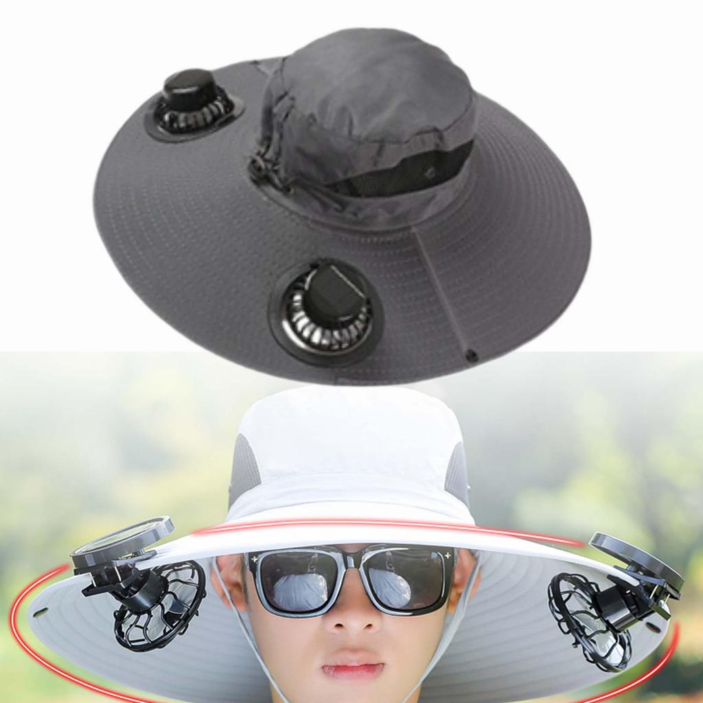 Unisex Outdoor Wide Brim Sun Hat with Fan for Hiking Camping Summer Comfortable Llightweight Rechargeable Cooling Cap