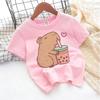 Kids Girl Cute Polyester T-shirt Summer Clothing Cartoon Capybara Printed Tee Children Short Sleeve Tops T Shirt Clothes Gift 2026
