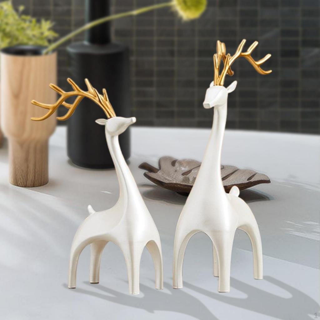 1 Pair Elk Deer Statues Figurines Desktop Ornament for Bookshelf Cabinets Versatile Resin Sculpture
