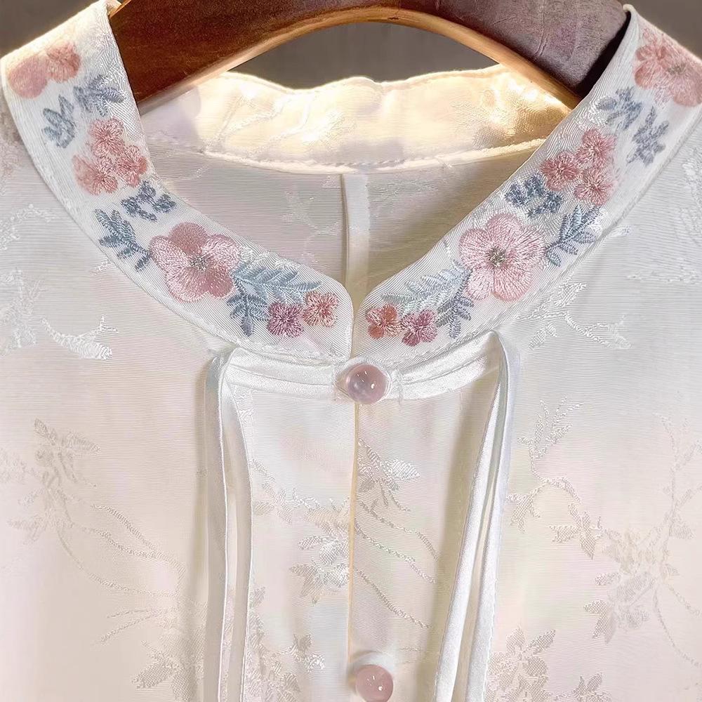 Spring 2025 real shot new shirt spring and autumn versatile long-sleeved blouse sleeves sweet temperament high-end top