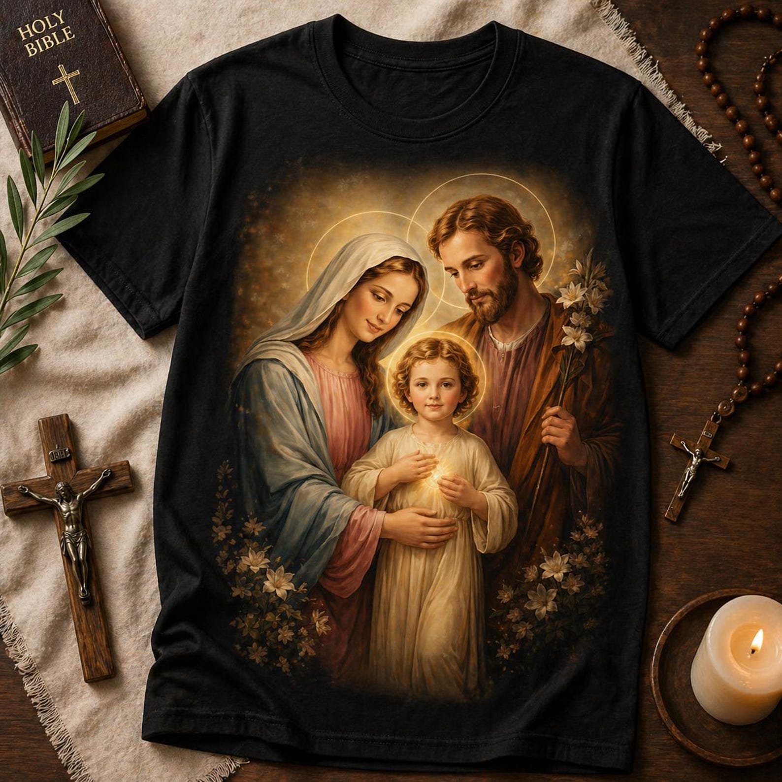 Holy Family T-Shirt – Jesus Mary Joseph Religious Graphic Tee XL