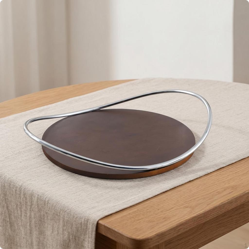 Oval Metal Tray Shallow Tabletop Open Handle Frame for Living Room Ss Wood