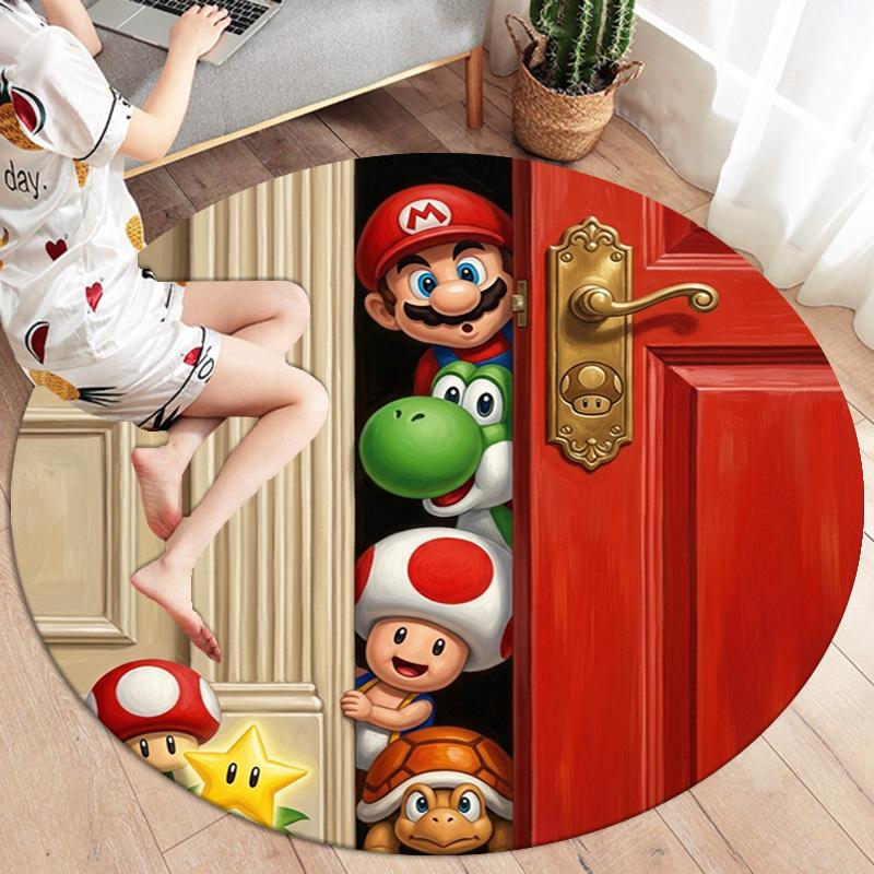 Super Mario Round Area Rug Carpet Rug For Living Room Bedroom Sofa Playroom Decor Nonslip Floor Mat