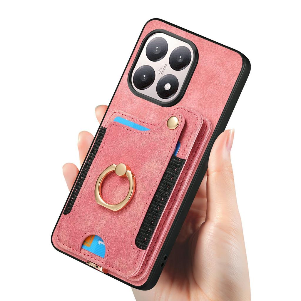 For Xiaomi 15T Retro PU Leather Case Phone Cover with RFID Blocking Card Holder/Ring Holder