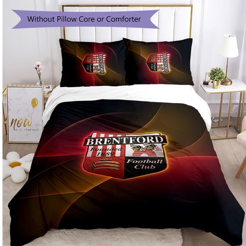 Set Lenzuola Stampato Brentford Football 3 Pezzi, Comodo Set Copripiumino per Camera da Letto Amico della Pelle