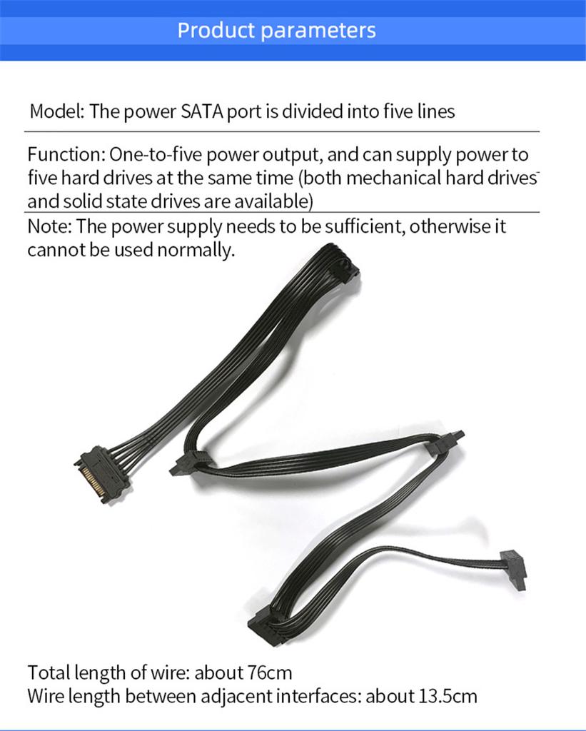 15Pin SATA Power Supply Splitter Cable 1 Male to 5 Female Extension Power Cord