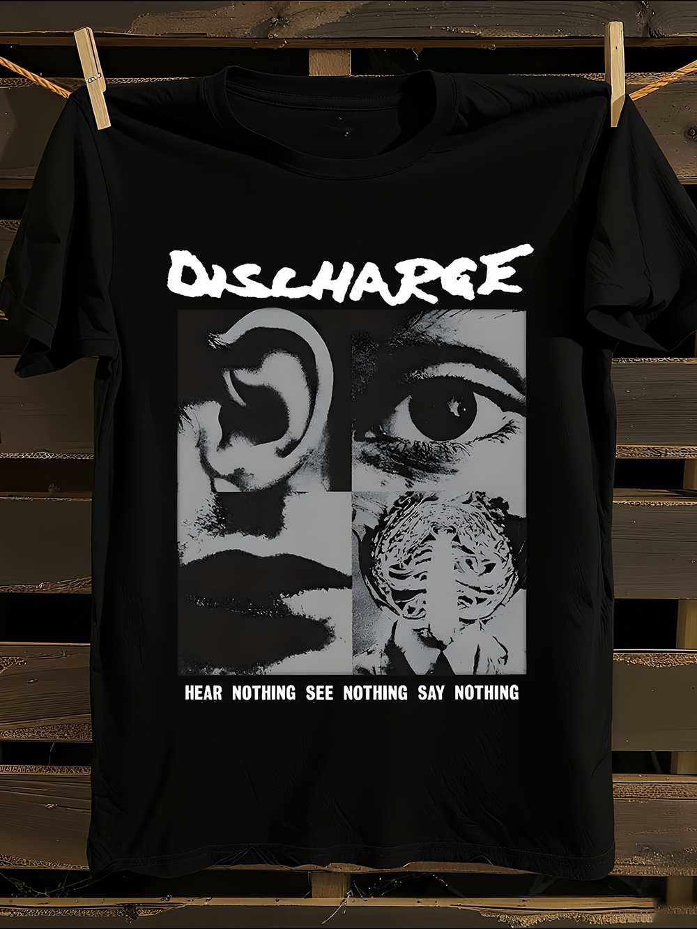DISCHARGE Official Hear Nothing See Nothing Say Nothing Graphic T-Shirt S