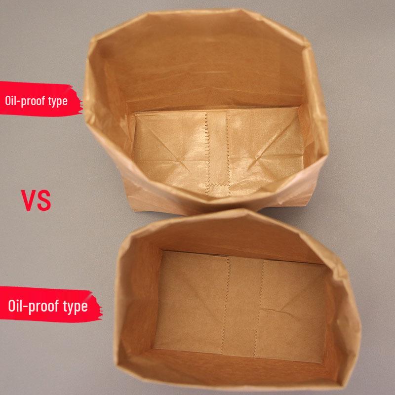 Kraft Paper Food Bag with Square Bottom - Oil-Proof and Printable for Takeaway or Bread