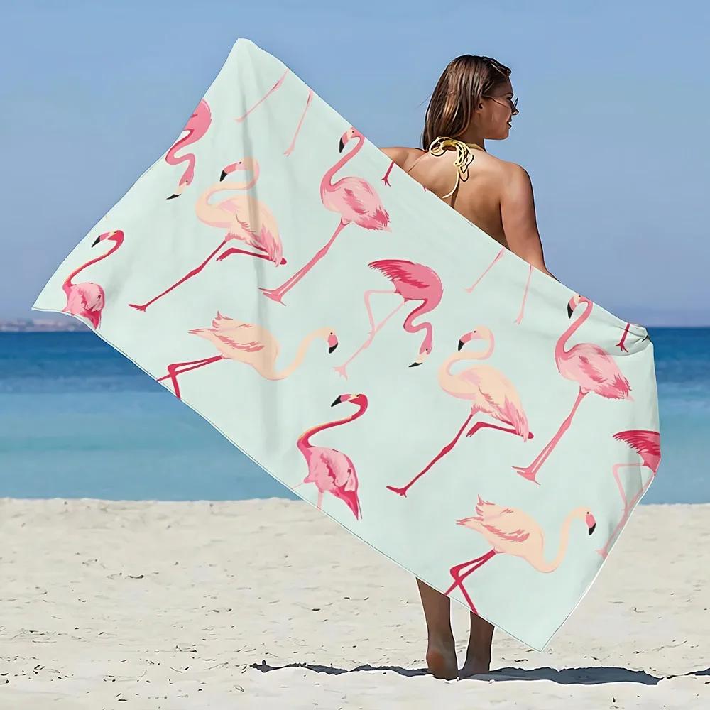 Flamingo & Floral Print Beach Towel - Soft Absorbent Towel for Summer Fun, Vibrant Designs for Everyday Use and Comfort