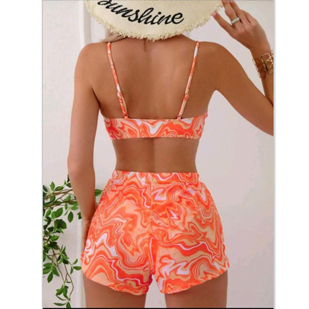 European and American new sexy bikini tether high waist boxers beach hot spring vacation three-piece swimsuit women